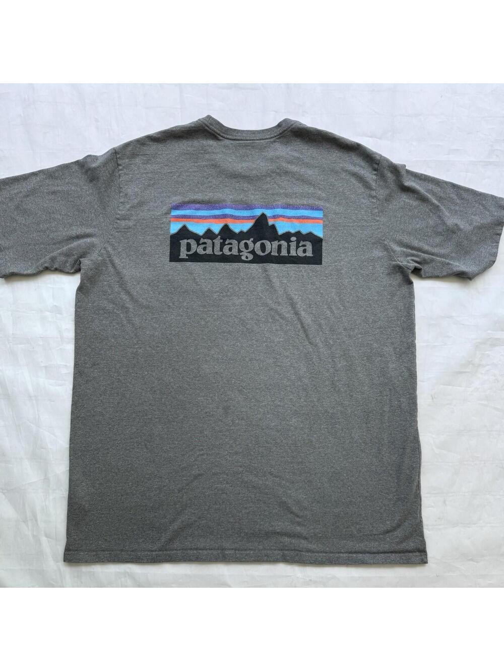 Men's Patagonia T-Shirt Gray Silver Spell-Out Logo XL Gorpcore Pocket Outdoor P6